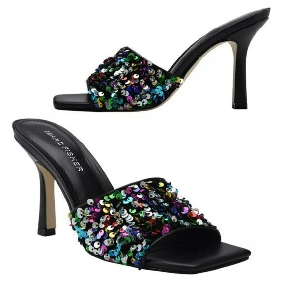 Marc Fisher Shoes - NWT MARC FISHER Women's Danria Sequin Stiletto Heel Sandals Dress Slip-on Heels